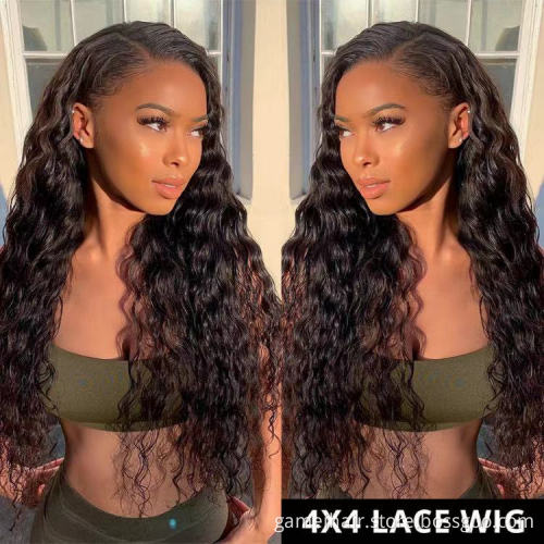 10A Raw Indian Cuticle Aligned Glueless Human Hair Lace Frontal Closure Wig Deep Wave PrePlucked Full Transparent Lace Front Wig